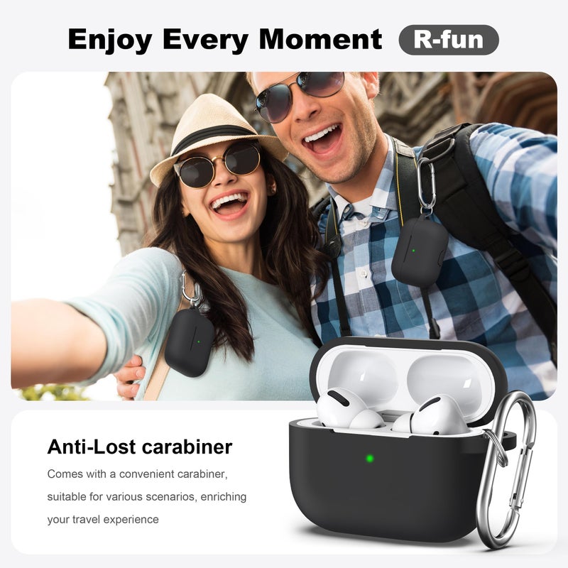 R-fun for AirPods Pro 2 Case, Soft Silicone Protective Cover with Cleaning Kit & Keychain, Support Wireless Charging, Compatible with Apple AirPods Pro 2nd/1st 1st Generation, Black - Image 2